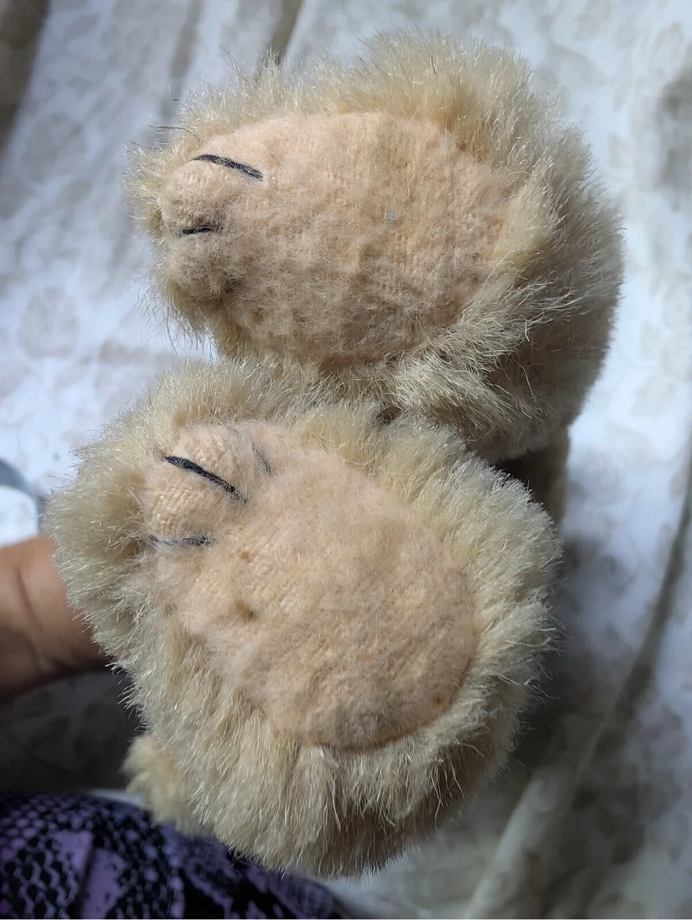 Vintage True Wool Plush Teddy Bear with Green Ribbon